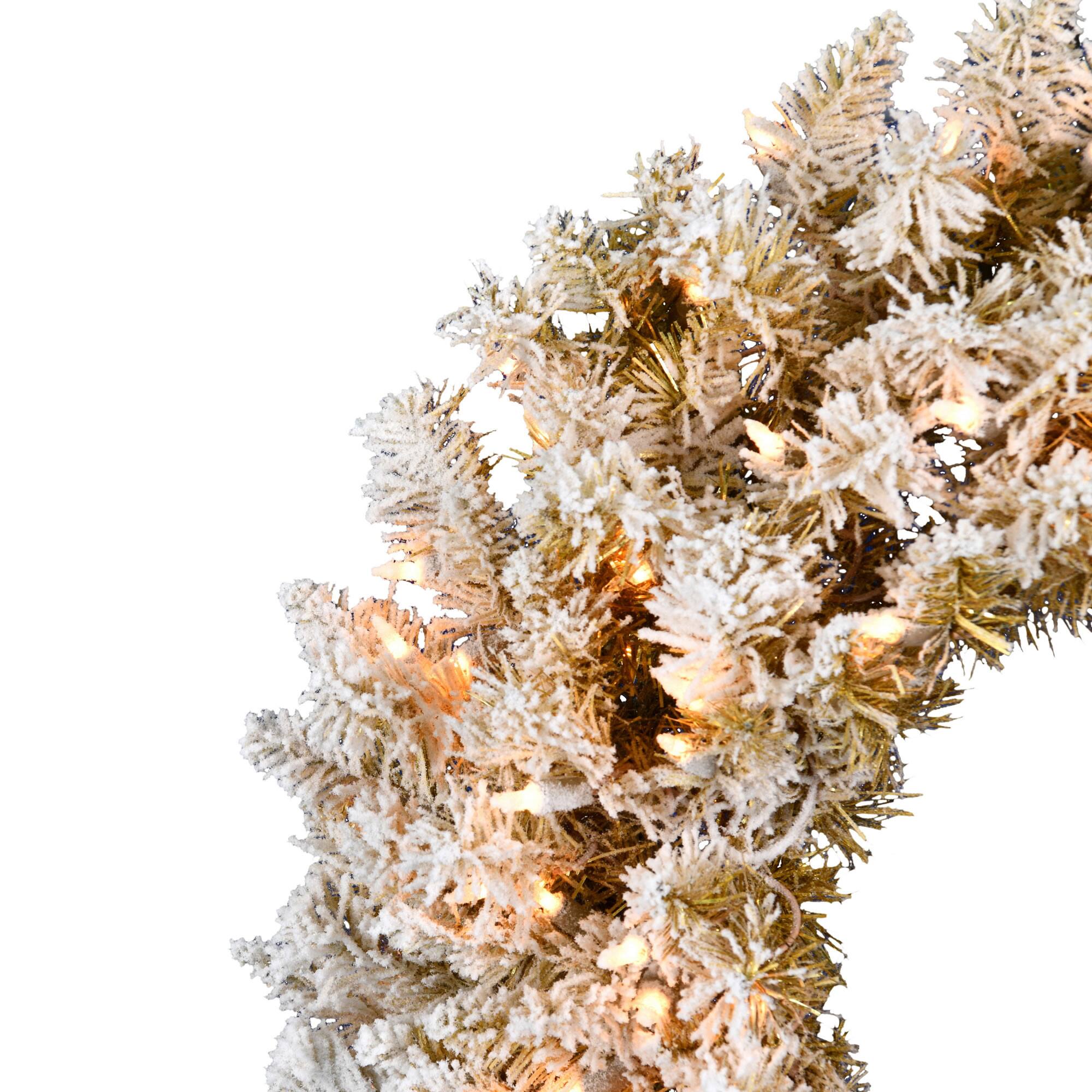 36" Clear Lights Frosted Gold Fir Artificial Christmas Wreath